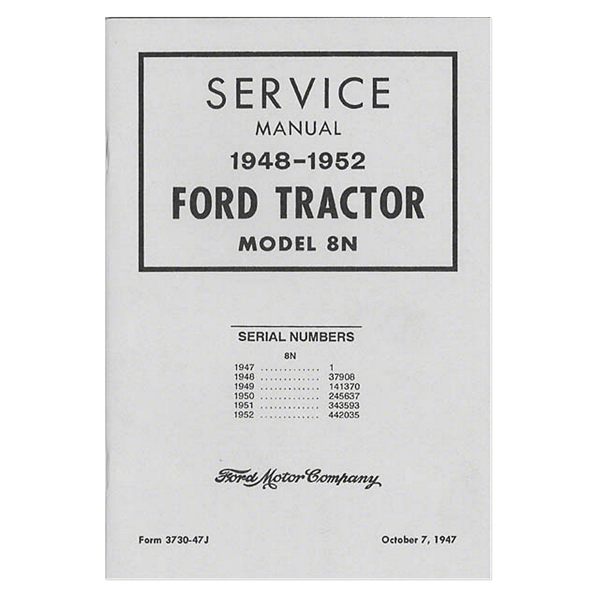 Service Manual Reprint For Ford Tractor | 1948-1952 8N