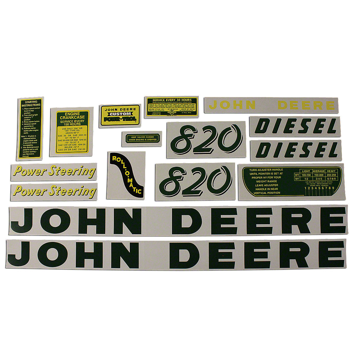 Mylar Decal Set Fits John Deere 820 2 Cylinder Diesel Tractor