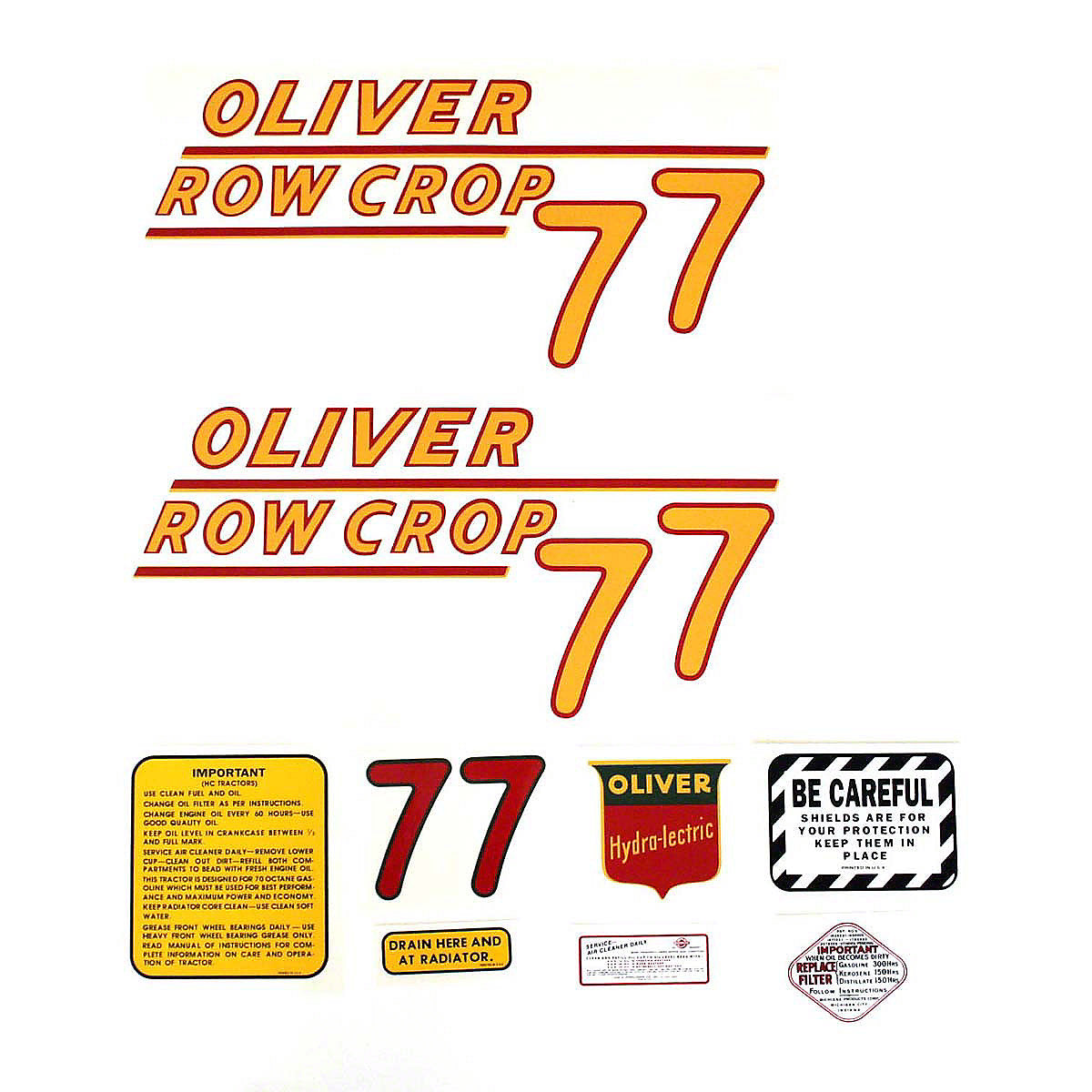 Mylar Decal Set Fits White/Oliver 77 Row-Crop Tractor