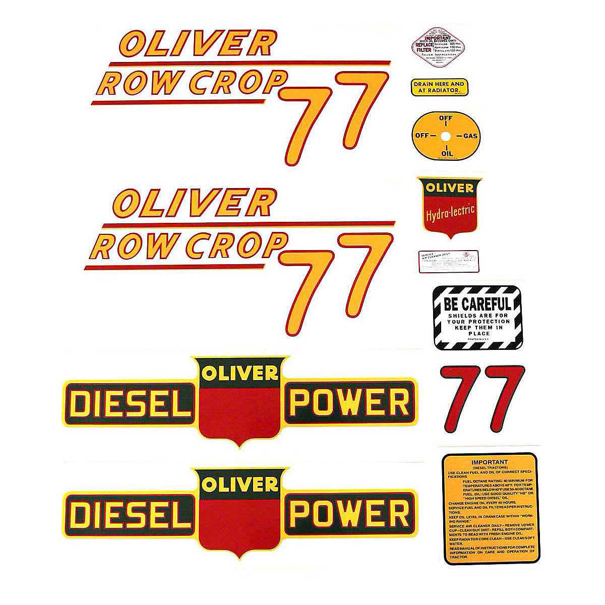 Mylar Decal Set Fits White/Oliver 77 Diesel Row-Crop Tractor