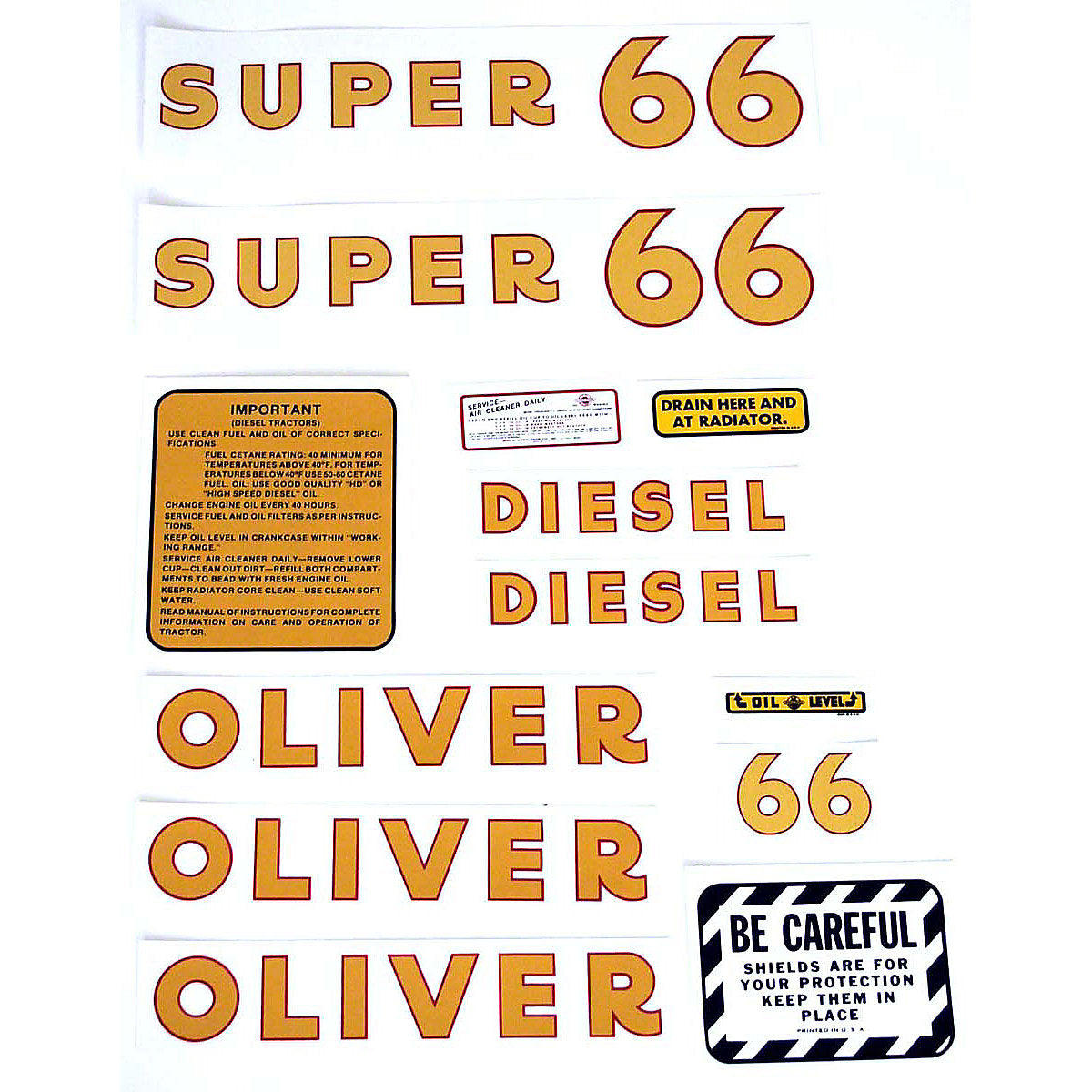 Mylar Decal Set Fits White/Oliver Super 66 Diesel Tractor