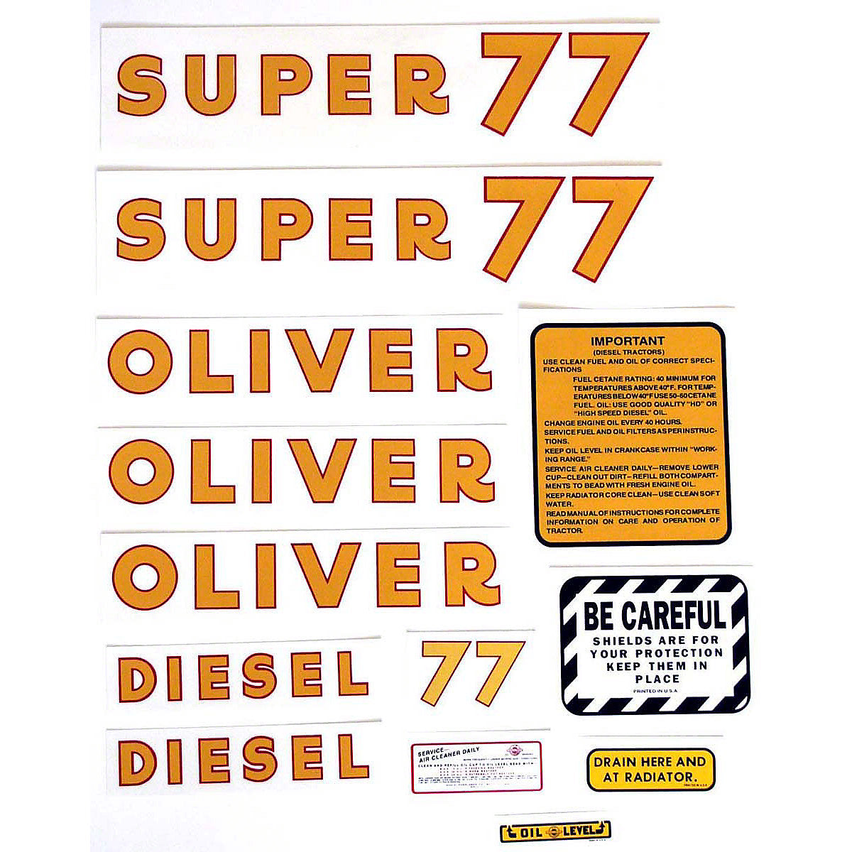 Mylar Decal Set Fits White/Oliver Super 77 Diesel Tractor