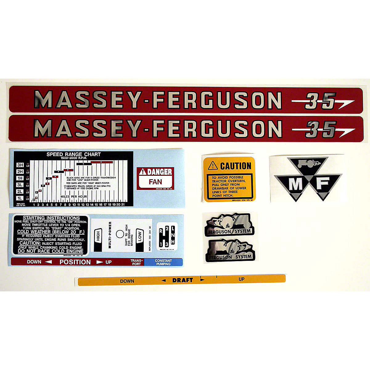 Complete Mylar Decal Set Fits Massey Ferguson 35 Tractor
