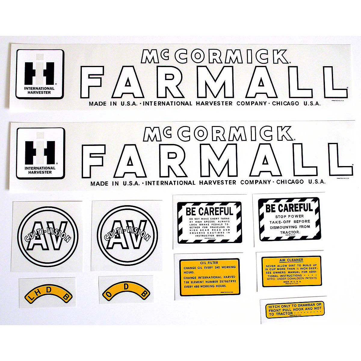Mylar Decal Set Fits International Tractor AV Culti-Vision