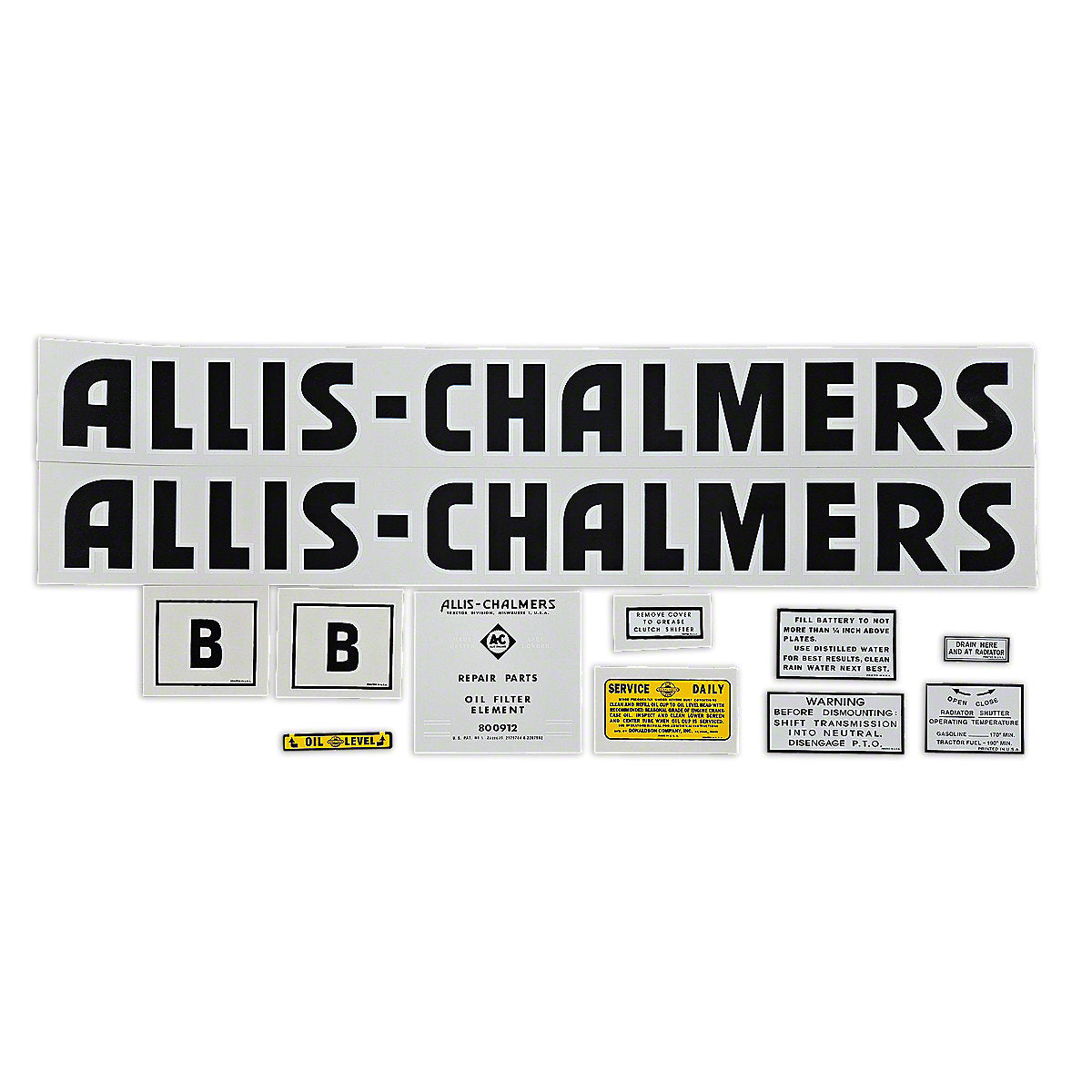 Mylar Decal Set Fits 1944 & Up Allis Chalmers B Tractor