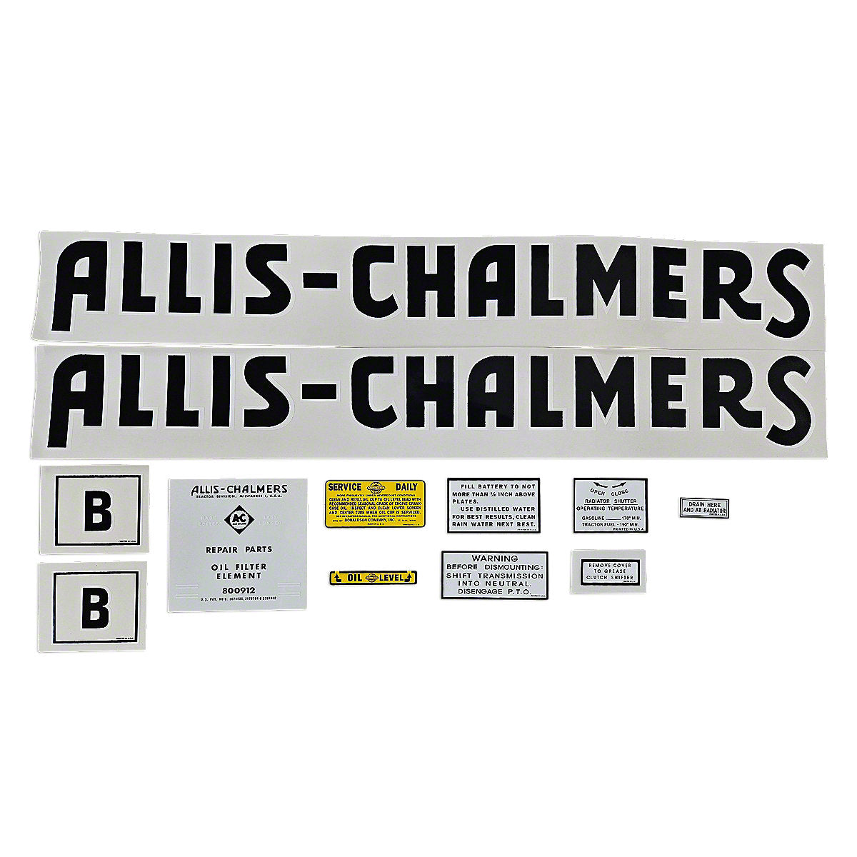 Mylar Decal Set Fits 1939-1944 Allis Chalmers B Tractor