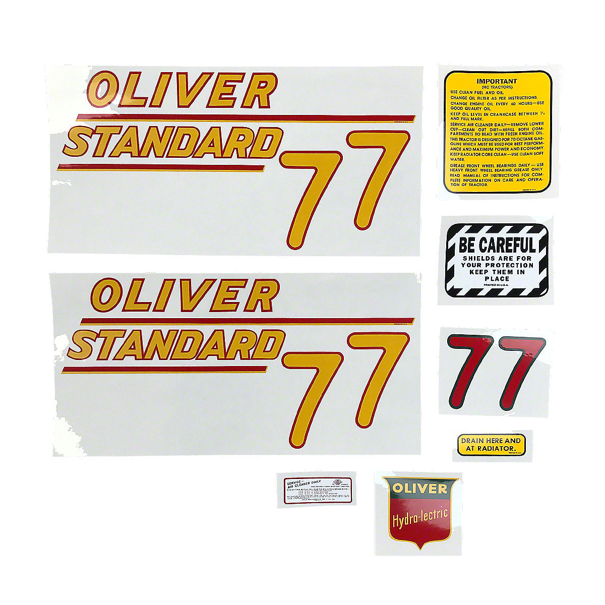 Mylar Decal Set Oliver 77 Standard Tractor | Yellow Numbers