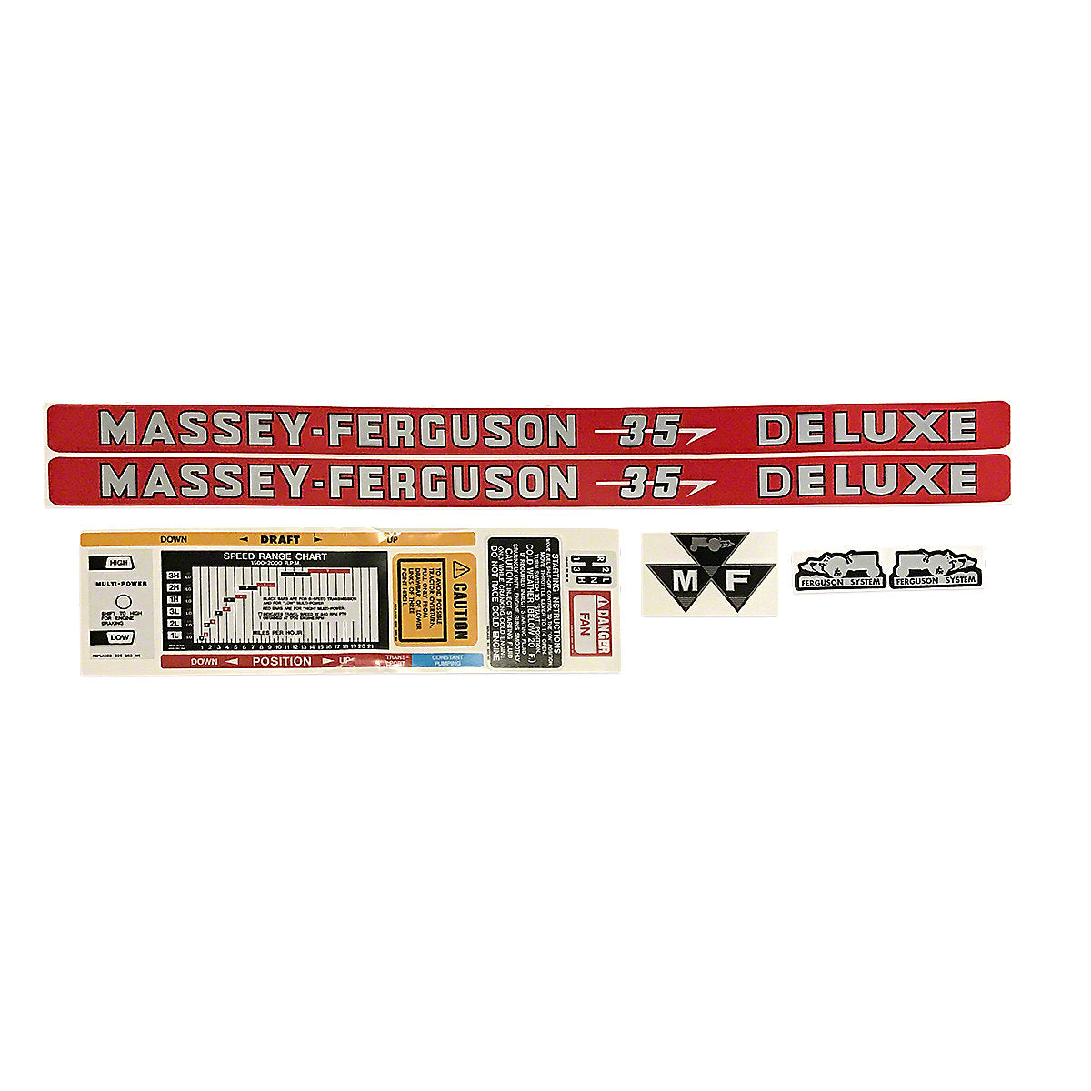 Mylar Decal Hood Set Only Fits Massey Ferguson Tractor 35 Deluxe Gas