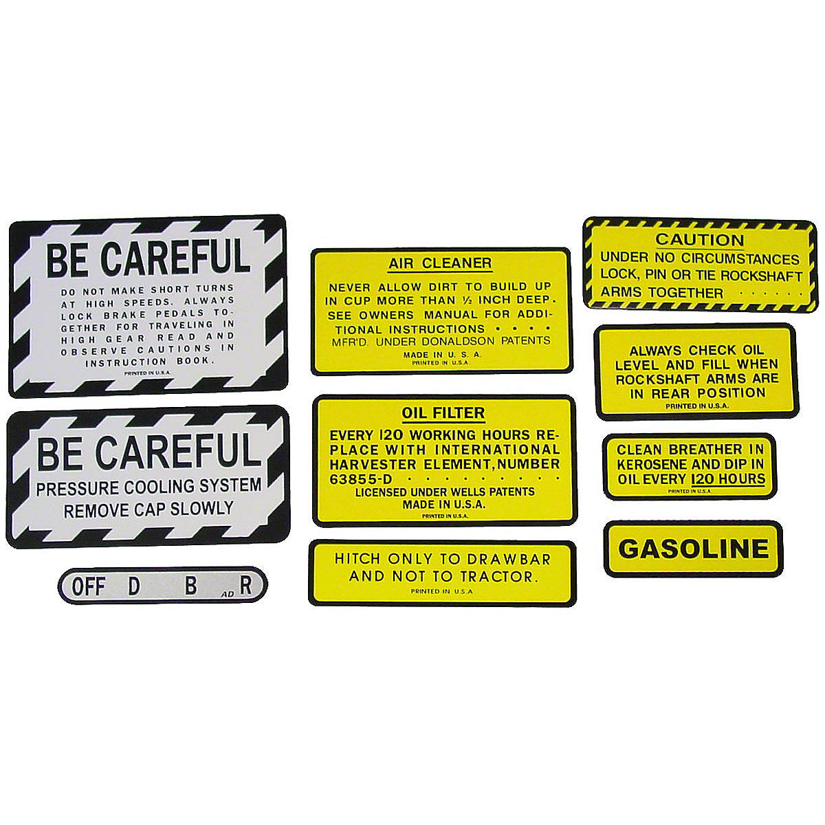 Mylar Warning & Accessory Decal Set Fits International Tractor | 200, 230