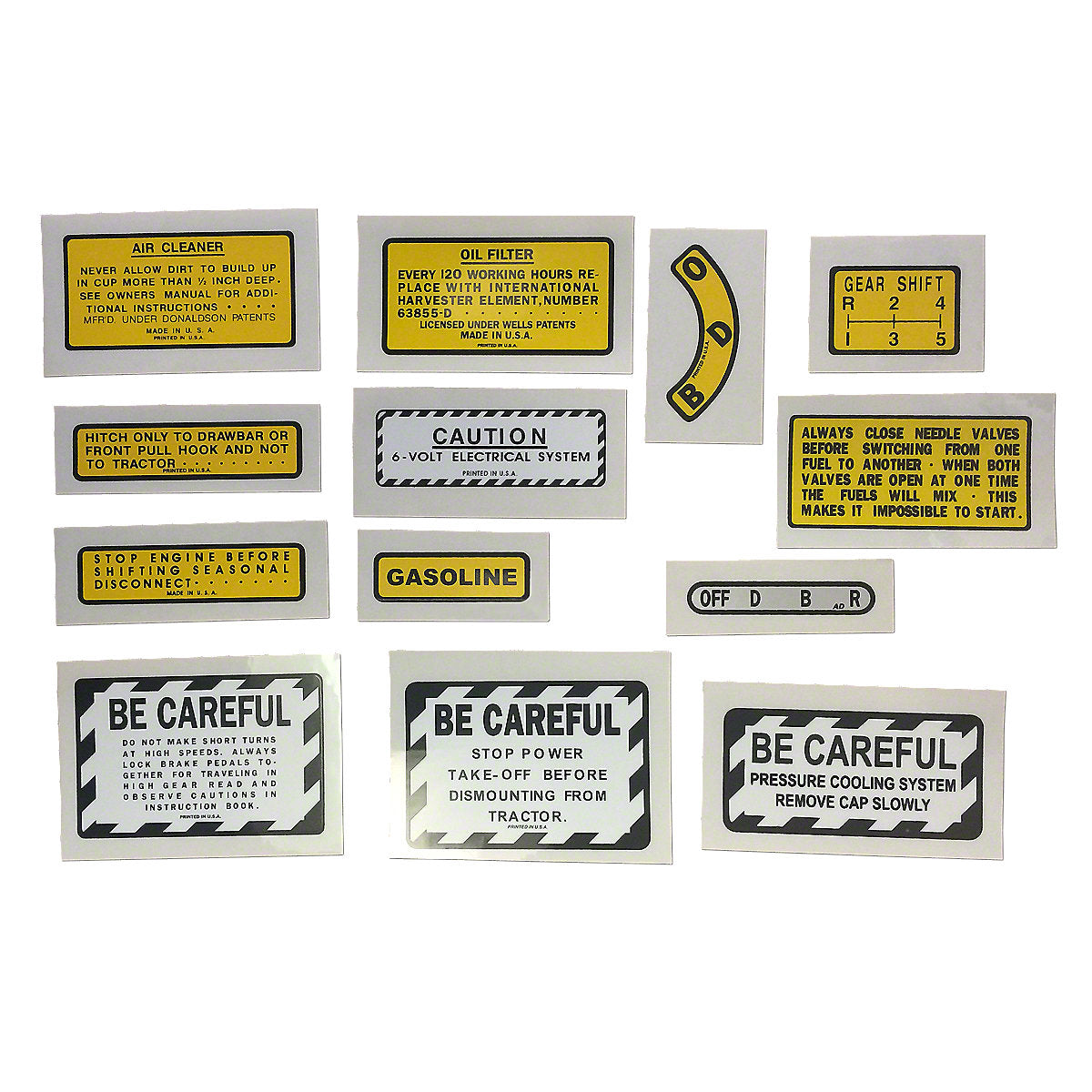 Mylar Warning & Accessory Decal Set Fits International 300 Gas Tractor