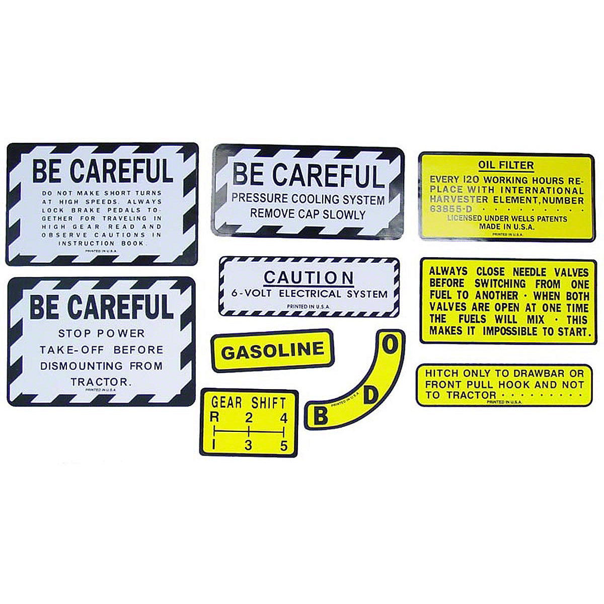 Mylar Warning & Accessory Decal Set Fits International 350 Gas Tractor