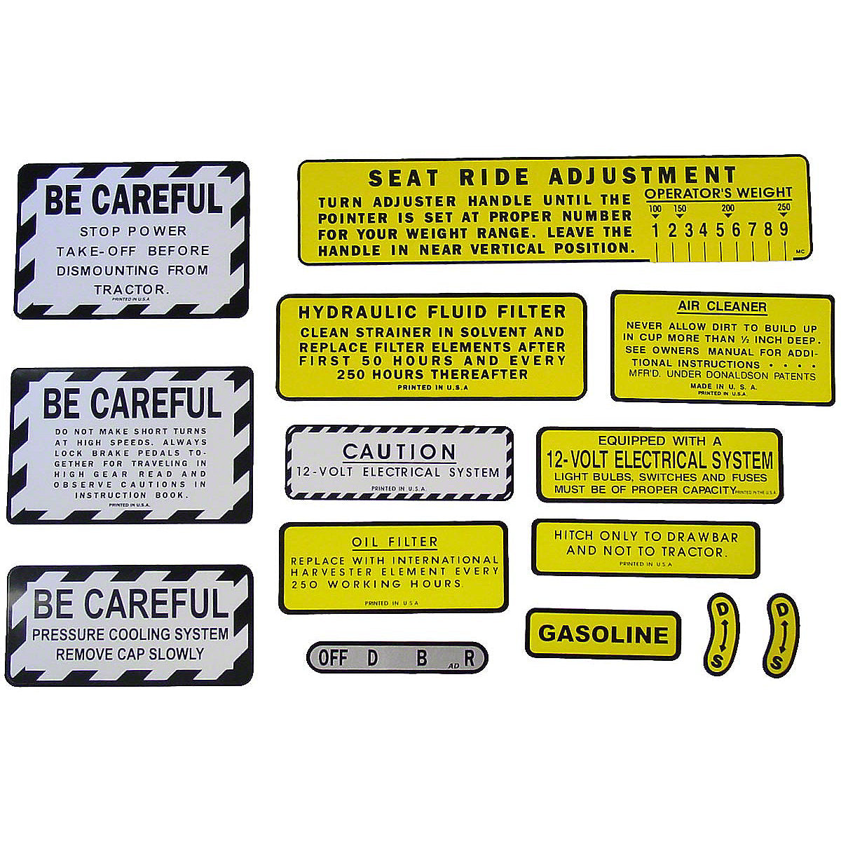 Mylar Warning & Accessory Decal Set Fits International Tractor | 560, 660 | Gas Models