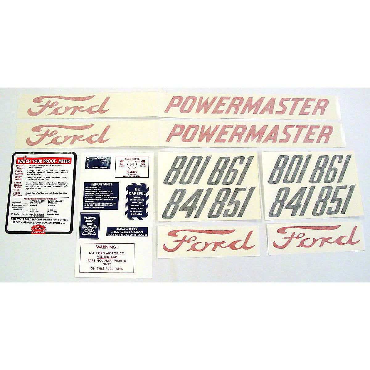 Vinyl Decal Set fits Ford Tractor 801 861 | 20 Piece 1958-1962