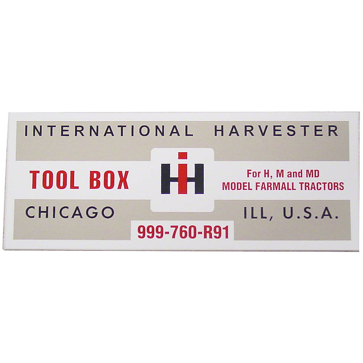 Tool Box Lid Decal fits International H M Tractor