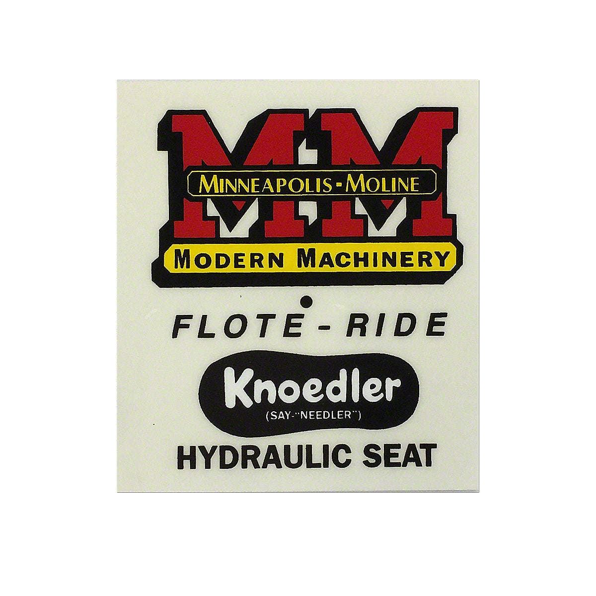 Knoedler Float Ride Seat Decal fits Minneapolis Moline Tractor | 10A2436