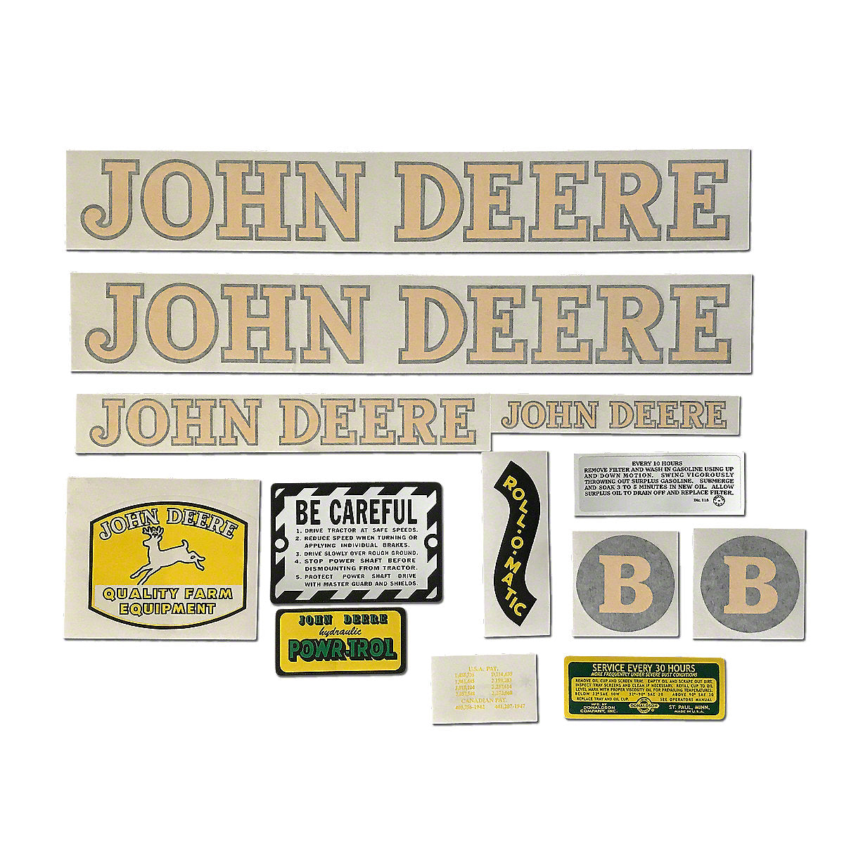 Vinyl Cut Decal Set Fits 1948-1952 John Deere B Styled Hood Tractor