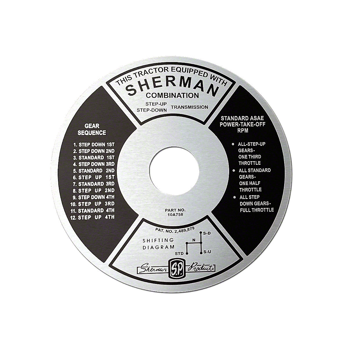 Instruction Plate fits Ford Tractor | Sherman Transmission | 10A758