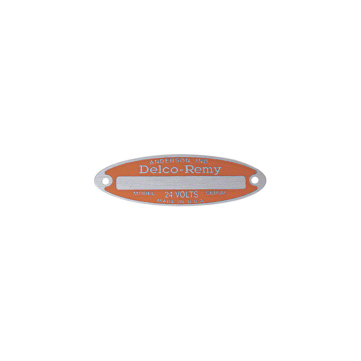 Orange 24V Generator Tag w/ (2) Rivets -Fits John Deere Tractor