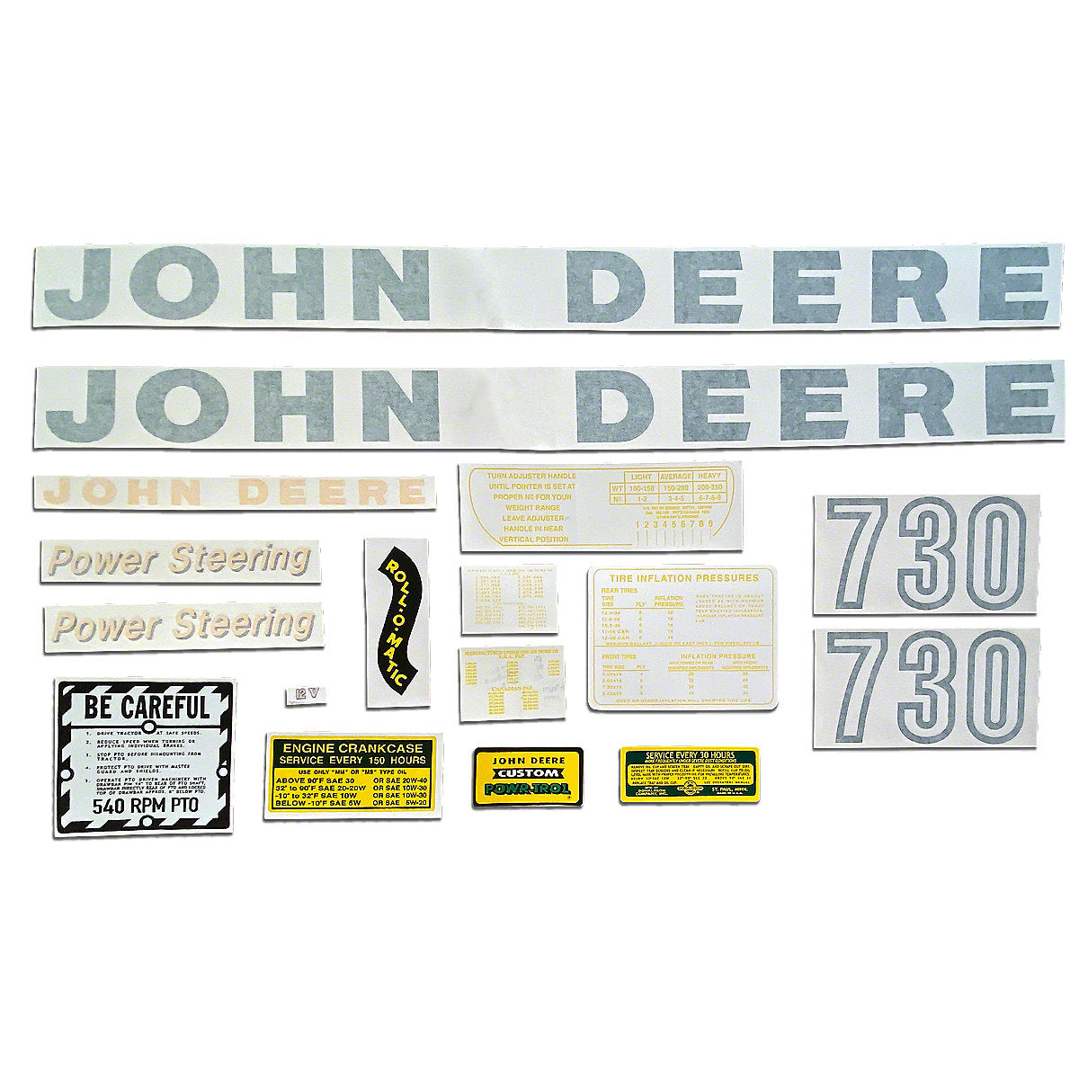 Vinyl Die Cut Decal Set fits John Deere Tractor 730 Gas