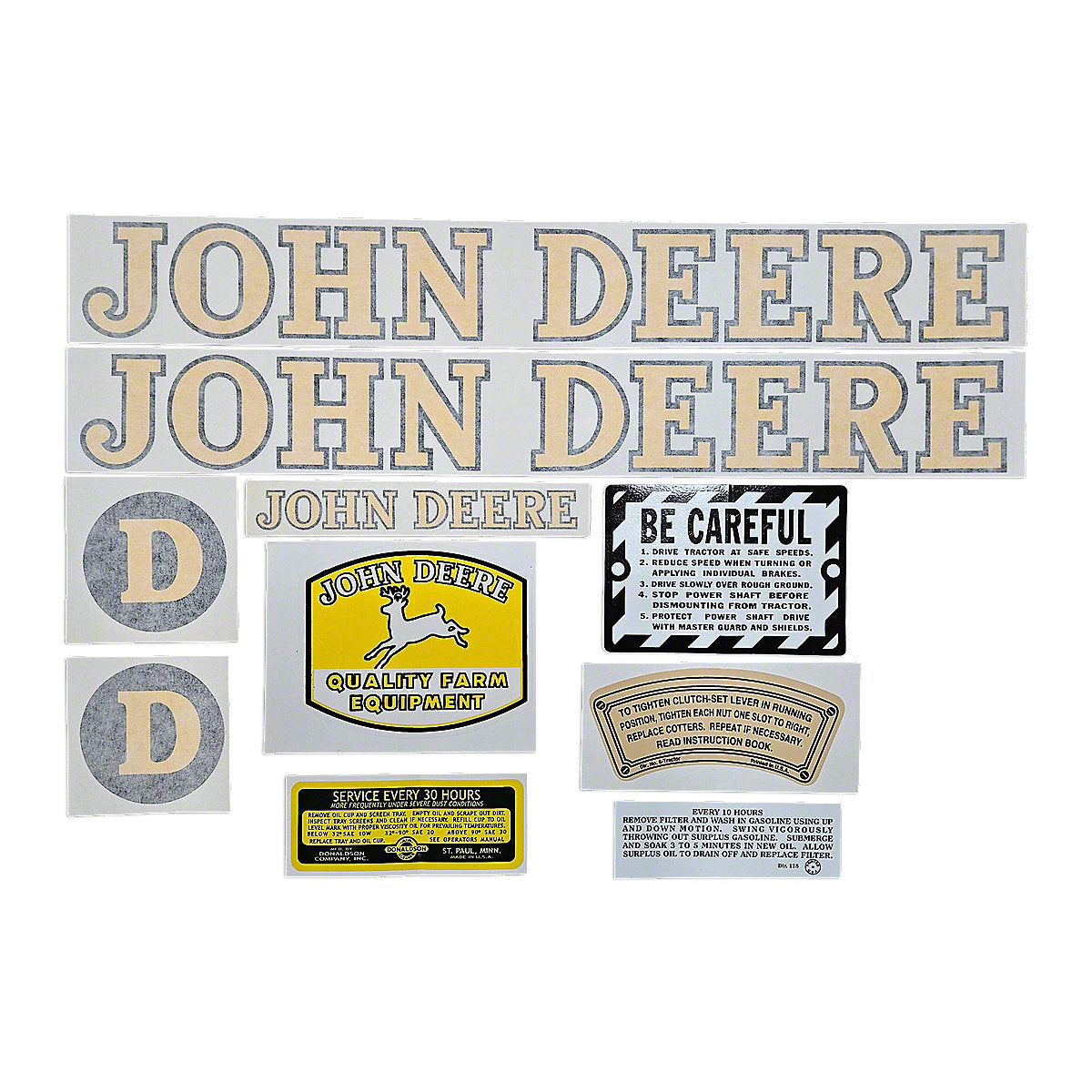 Vinyl Cut Decal Set (1947 and up) Fits John Deere D Tractors