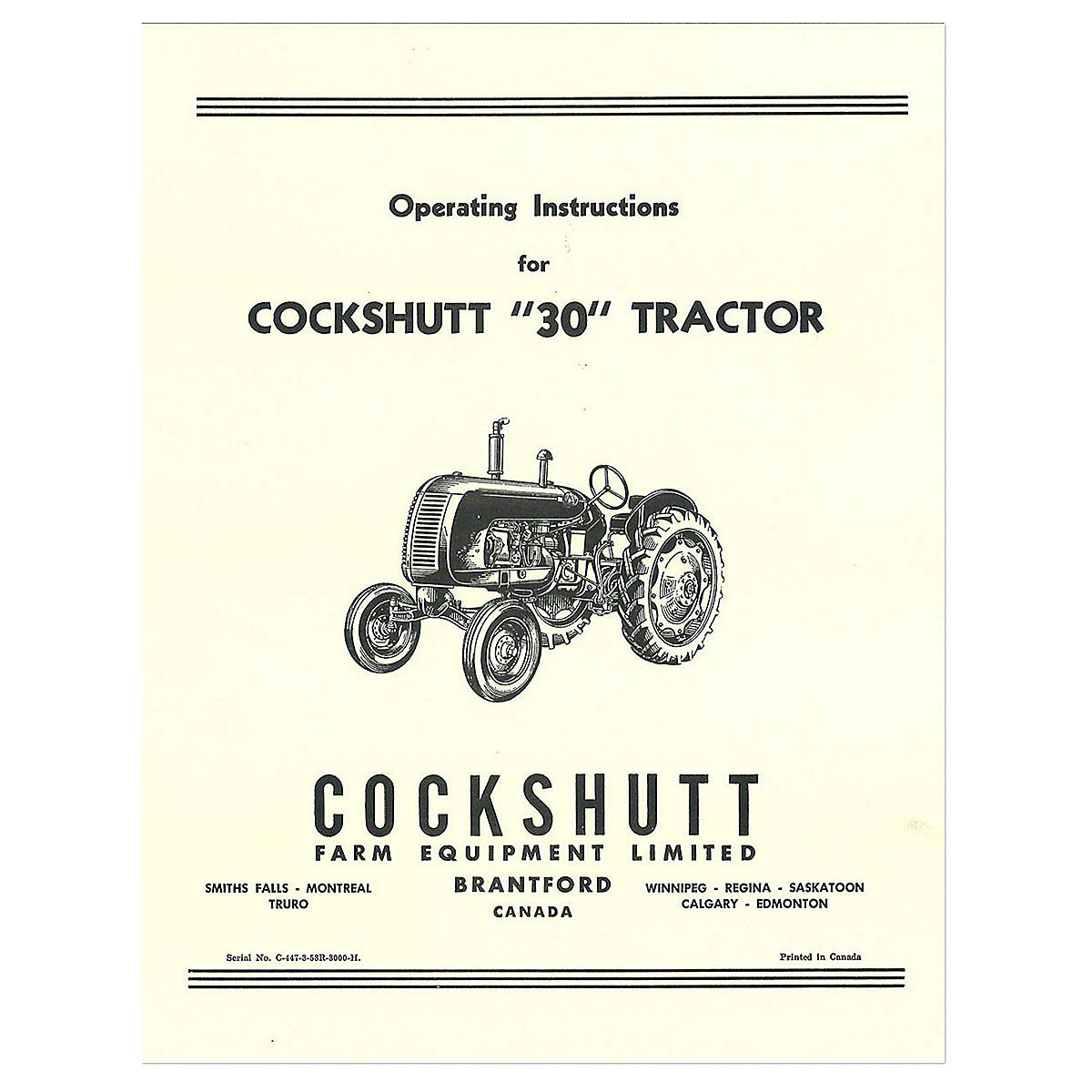 Operators Manual Reprint For Cockshutt E3 & 30 Tractors