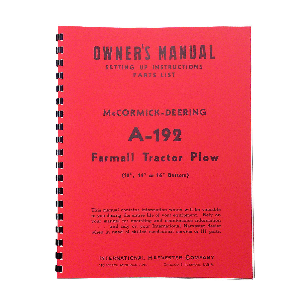 Owners Manual For International A-192 Tractor Plow