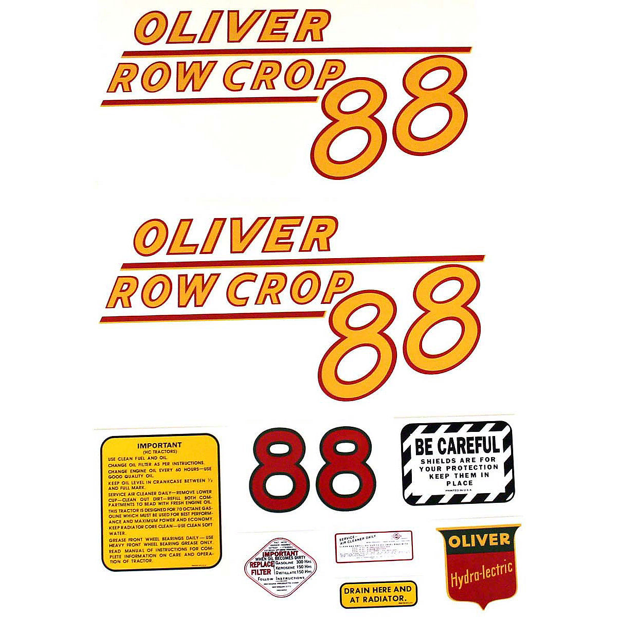 Mylar Decal Set Fits White / Oliver Tractor 88 Row Crop yellow numbers