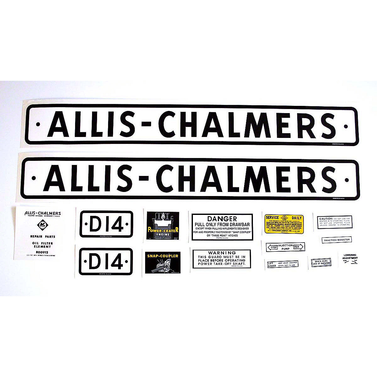 Mylar Decal Set Fits 1959 & Up Allis Chalmers D14 Tractor