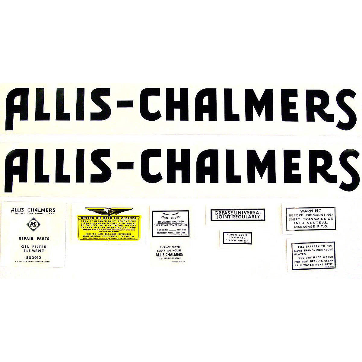Mylar Decal Set Fits 1940 & Up Allis Chalmers WF Tractor