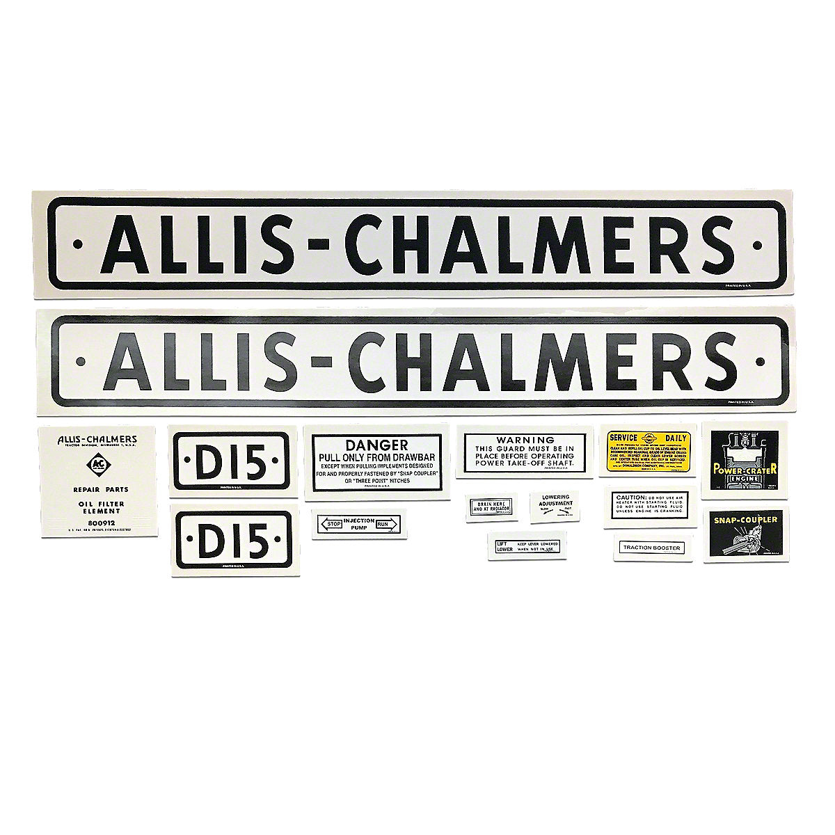 Mylar Decal Set Fits 1960-1962 Allis Chalmers D15 Tractor