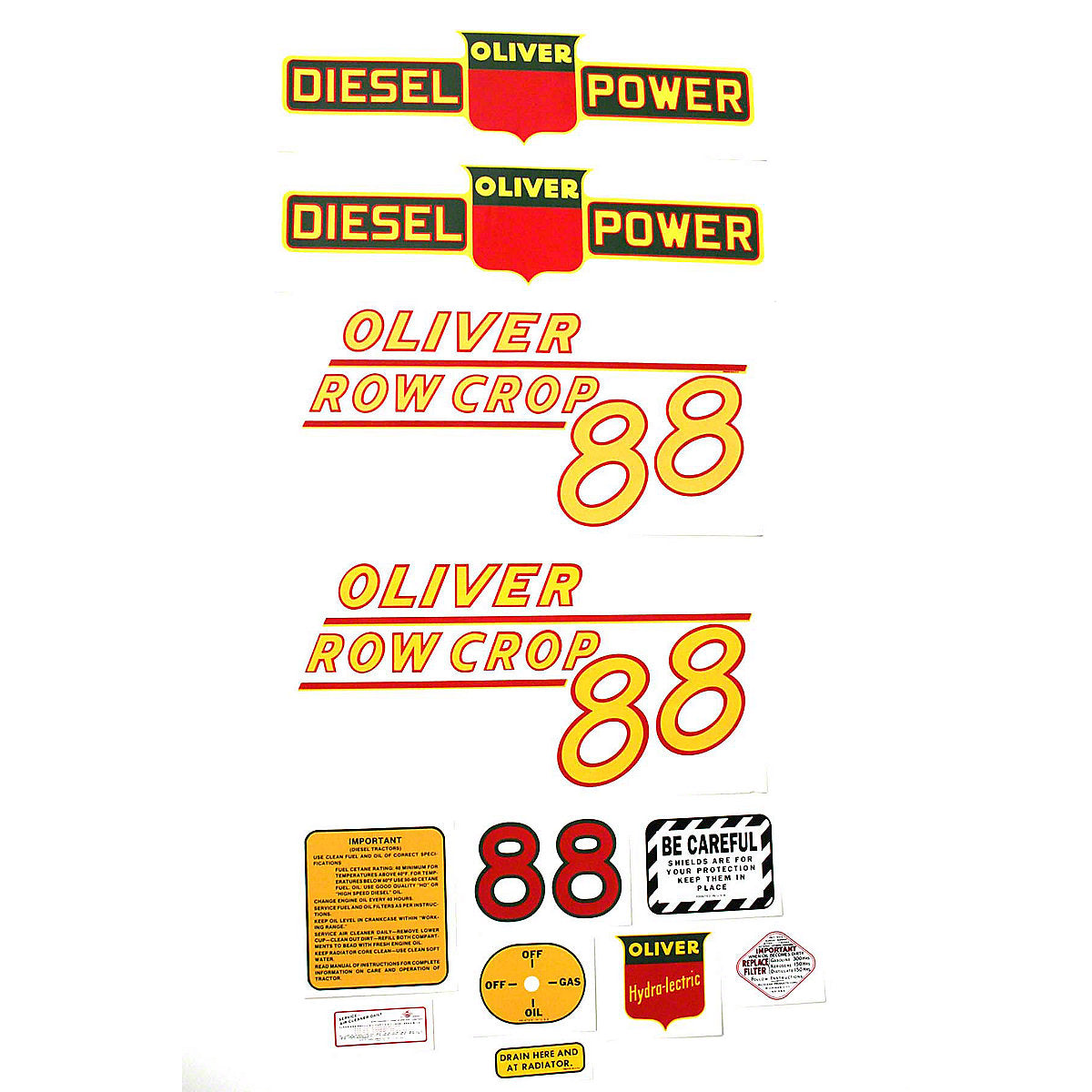Mylar Decal Set Fits Oliver 88 Row Crop Diesel Tractor | Yellow Numbers