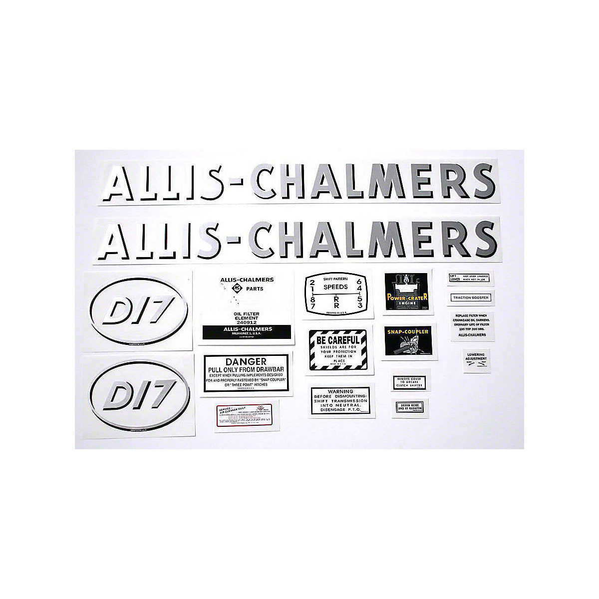 Mylar Decal Set Fits 1957-1959 Allis Chalmers D17 Gas Tractor