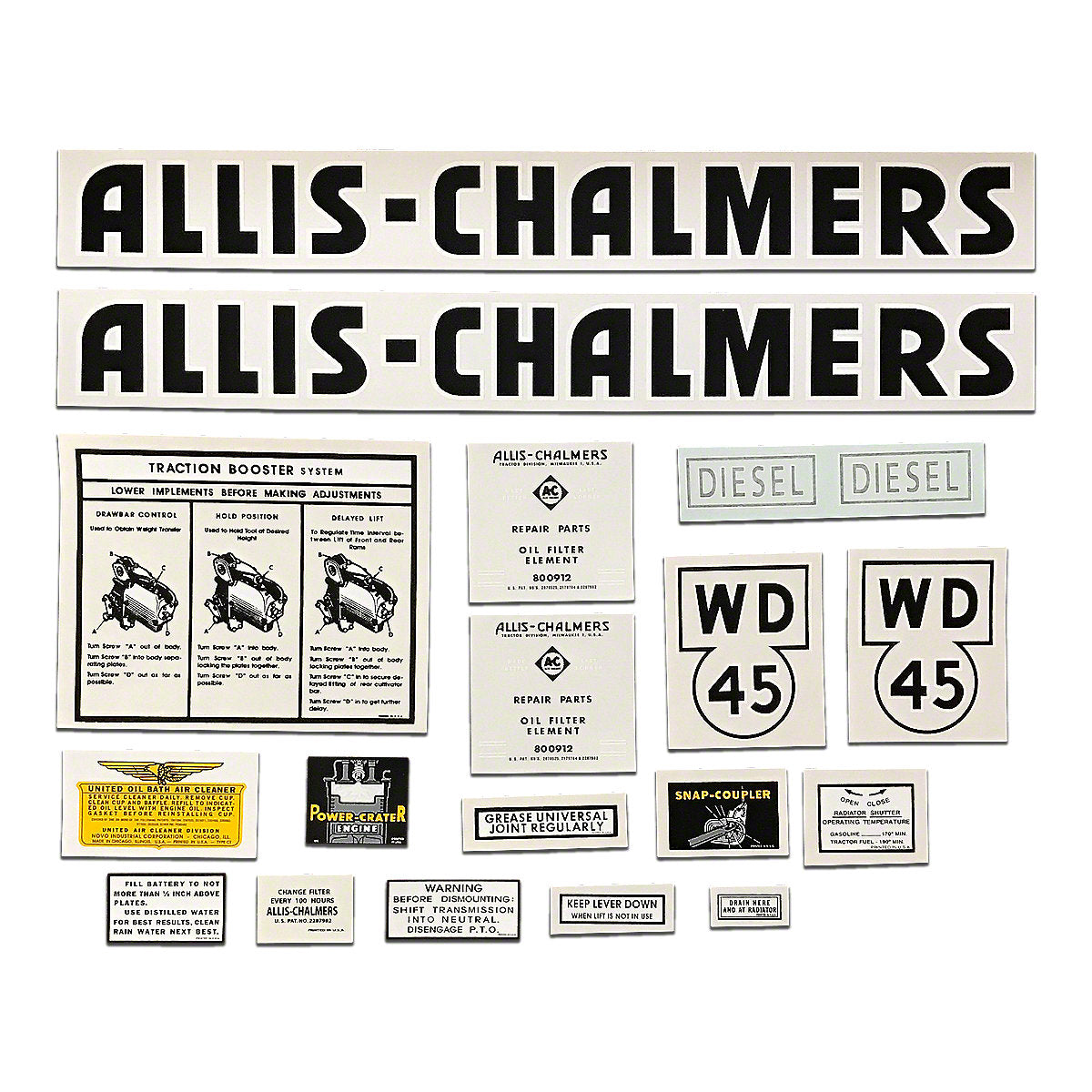 Mylar Decal Set Fits Allis Chalmers WD45 Diesel Tractor