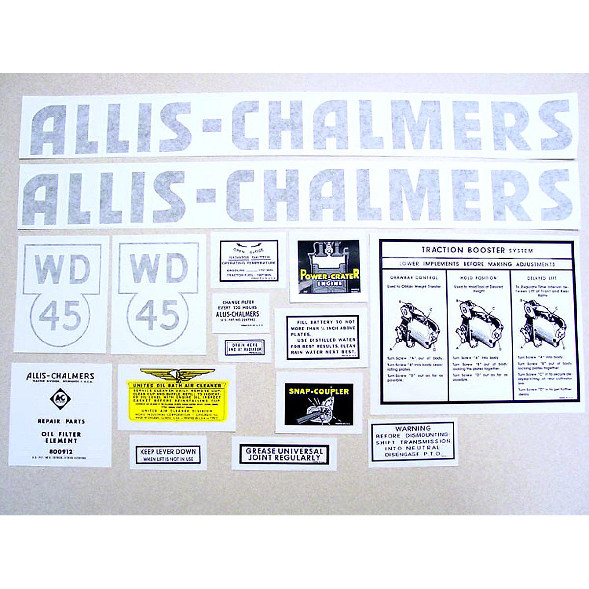 Vinyl Decal Set Fits Allis Chalmers WD45 Tractor | Black
