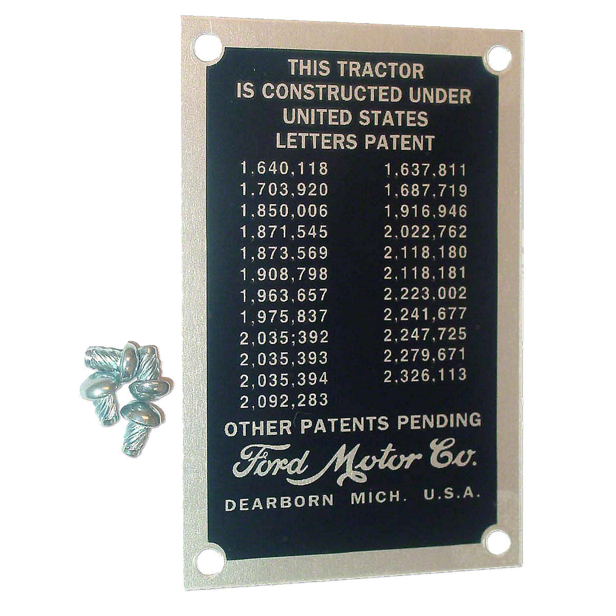 Patent Data Plate fits Ford 2N 9N Tractor | Replaces 9N14001