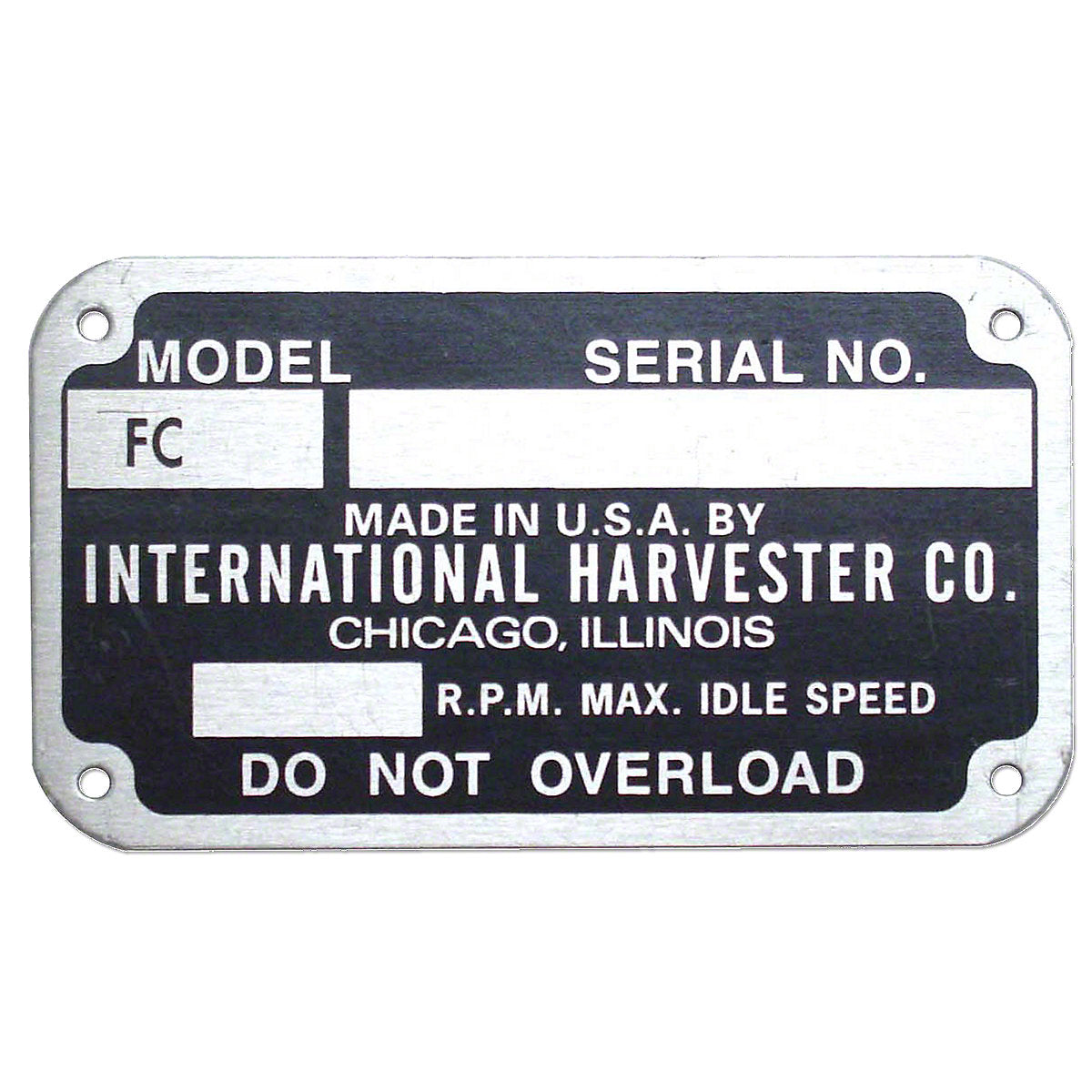 Serial Number Tag fits International C Tractor