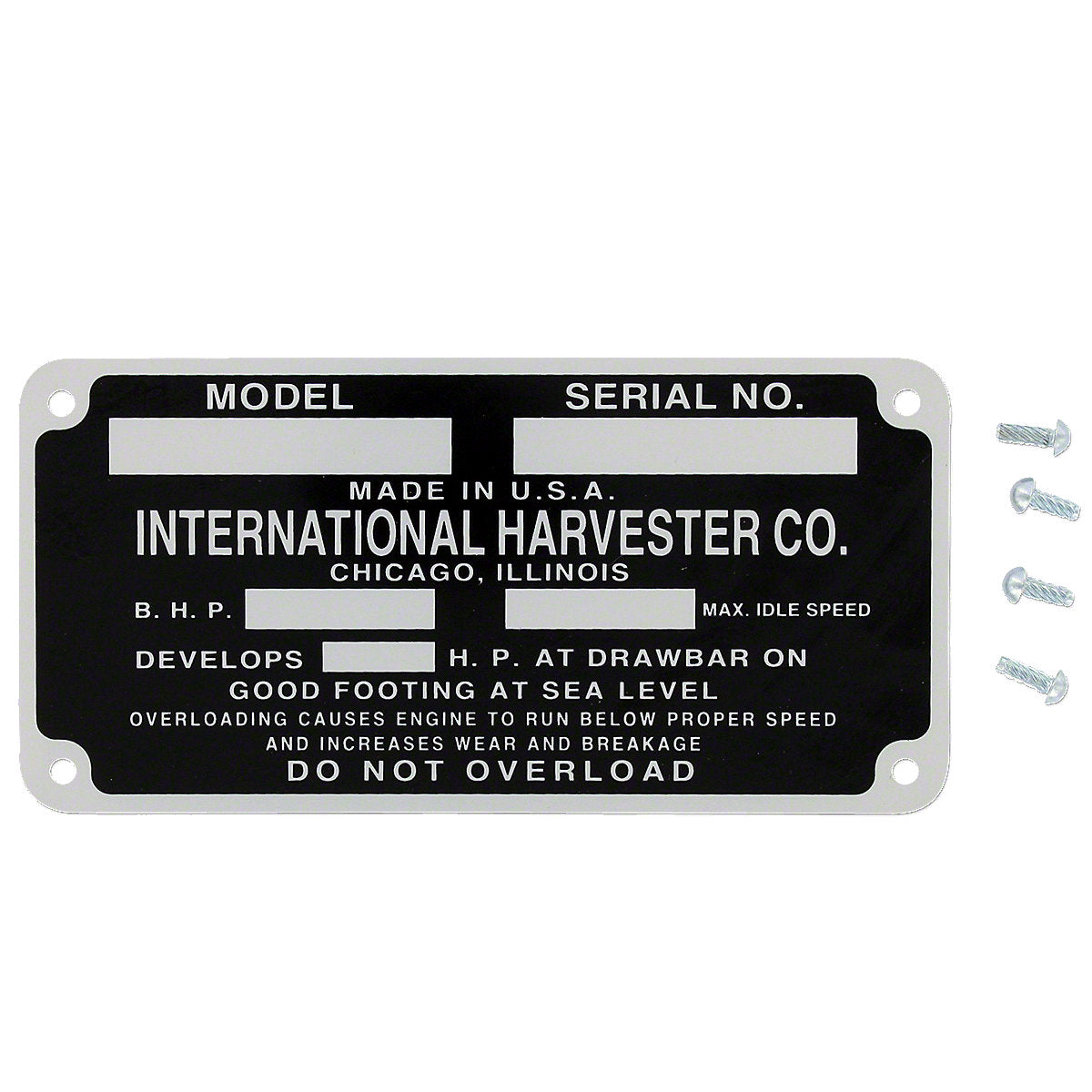 Serial Number Tag fits International W30 W40 F12 F14 Tractor