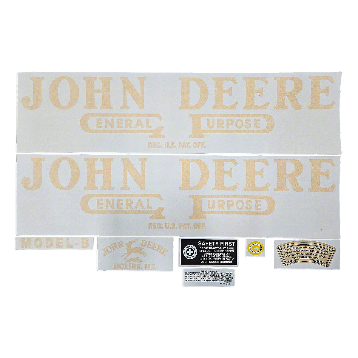 Vinyl Cut Decal Set (mid 1935 - 1938) Fits John Deere B Tractors | VJD101
