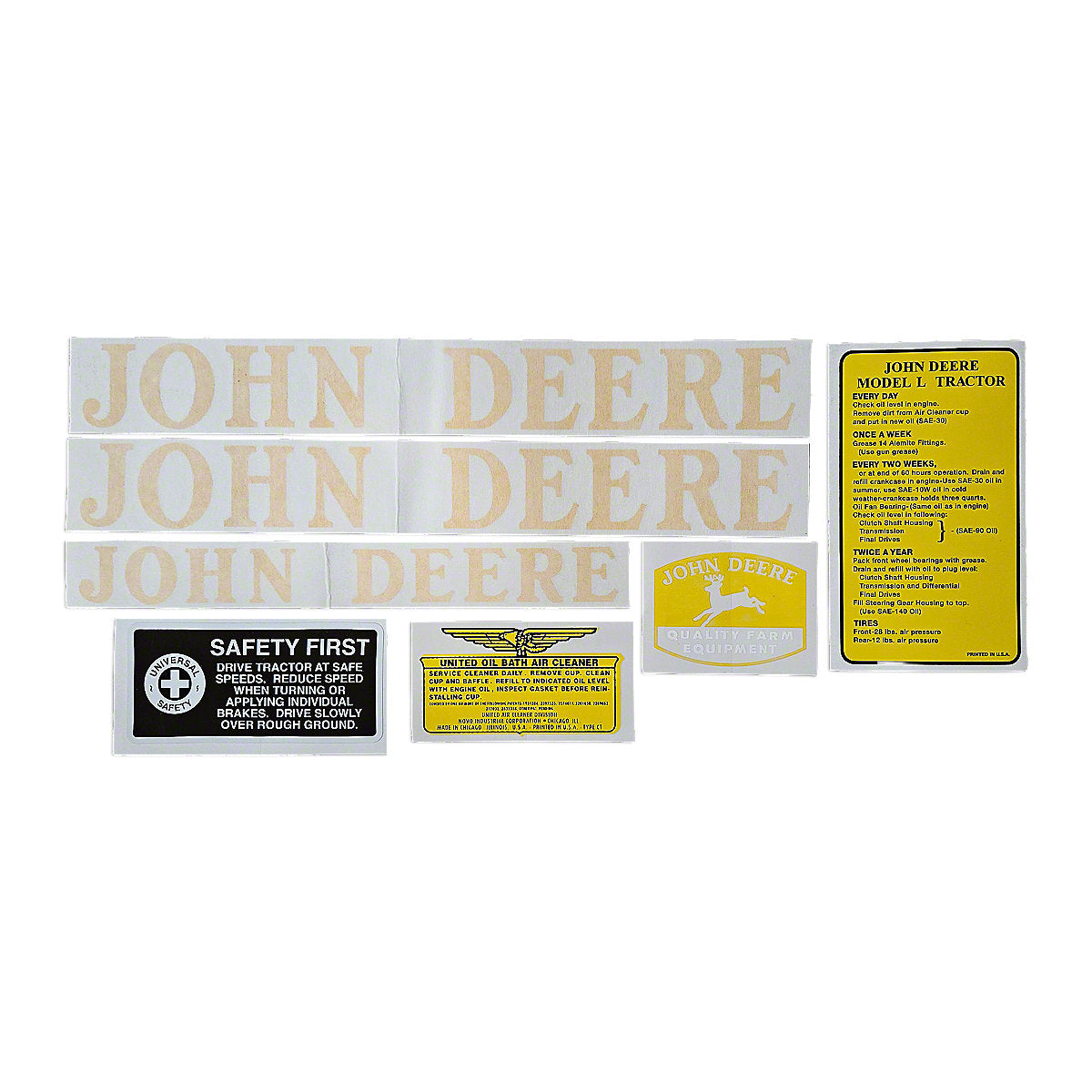 Vinyl Cut Decal Set (1939-40 Early Styled) Fits John Deere L Tractors | VJD110
