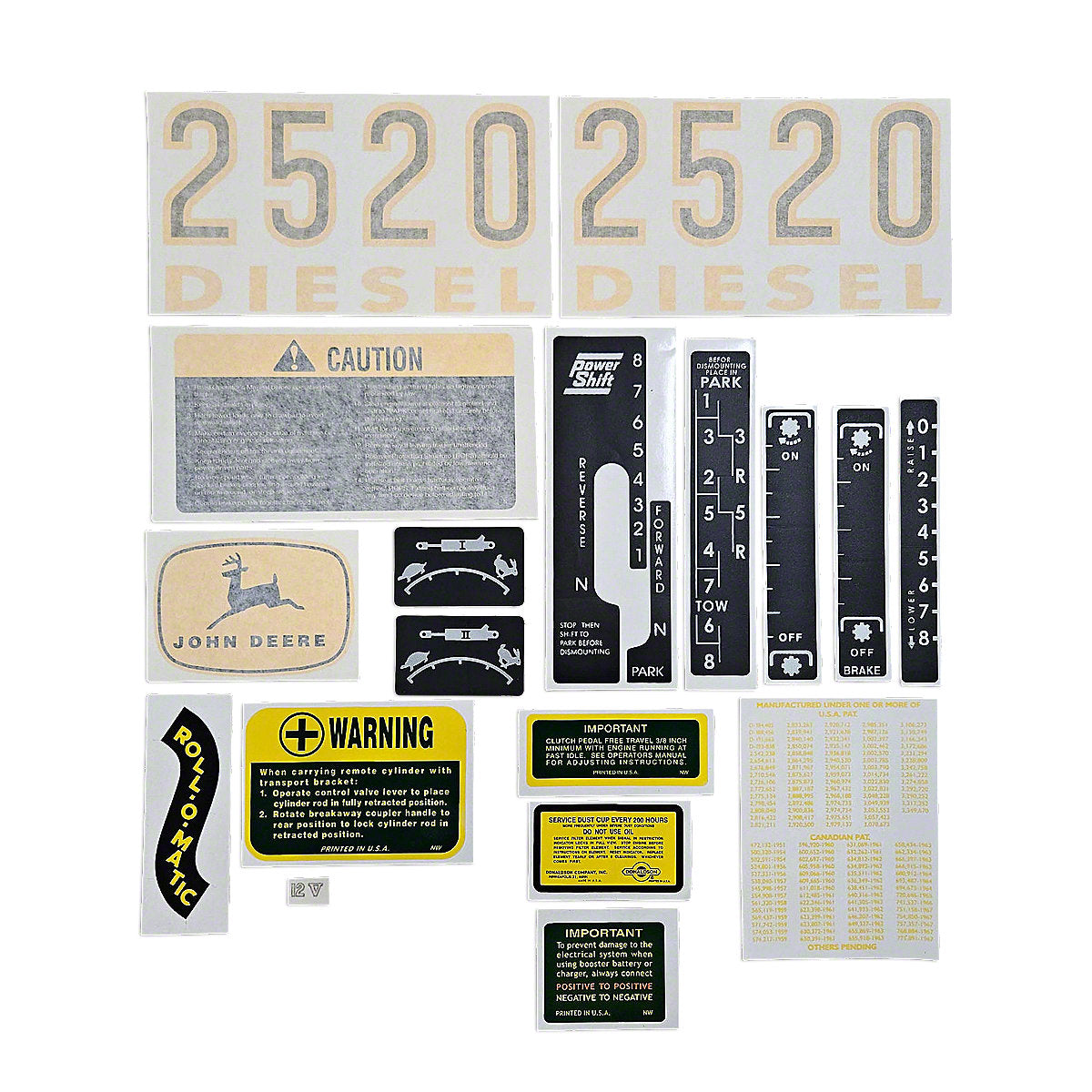 Vinyl Cut Decal Set Fits John Deere 2520 Tractors | VJD330S