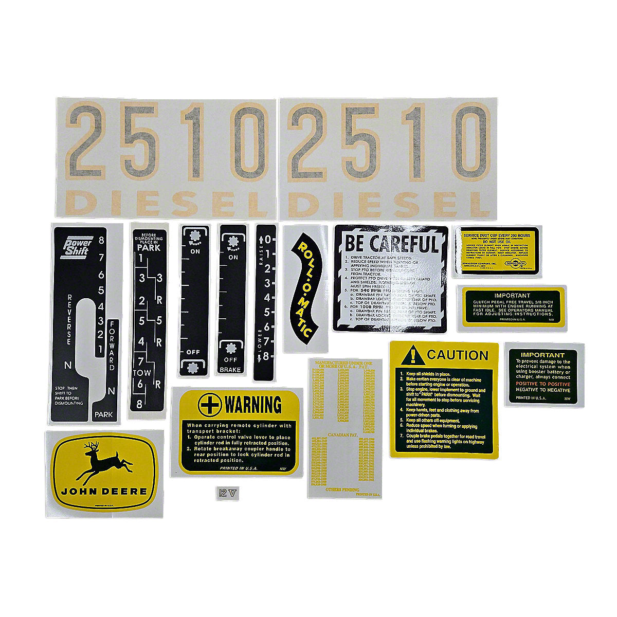 Vinyl Cut Decal Set Fits John Deere 2510 Tractors | VJD304S