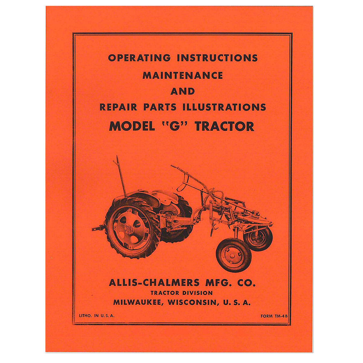 Operator Manual Reprint-Fits Allis Chalmers Tractor G