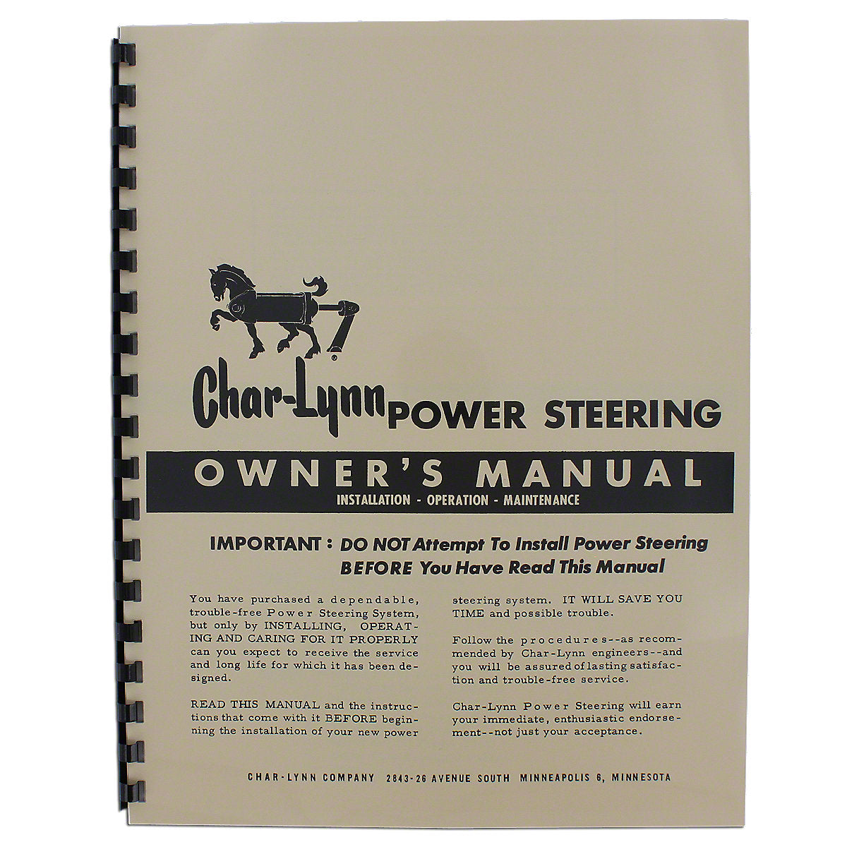 Char-Lynn Power Steering Owner's manual Fits many Ford Tractor models