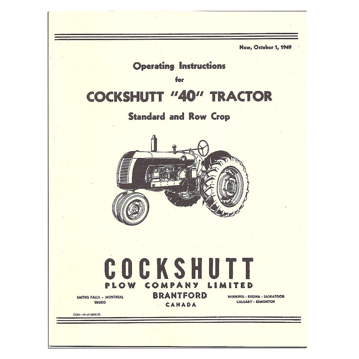 Operators Manual Reprint For Cockshutt Tractor | 40, E4